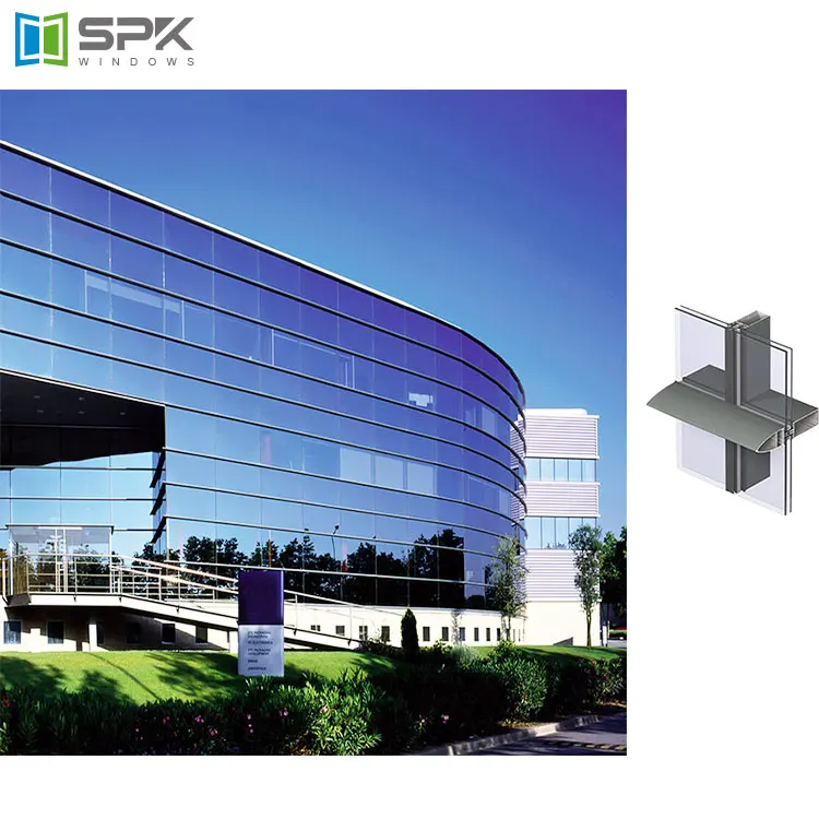 Commercial Custom Building High Performance Outside Glazed Curtin Wall Frameless Unitized Curtain Glass Wall