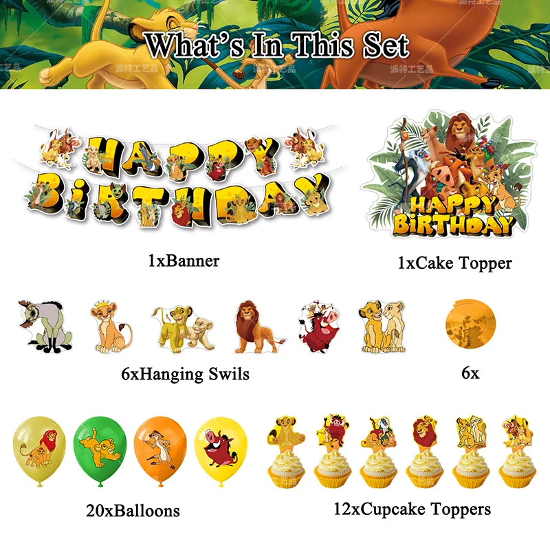 Lion King Simba Theme Party Decorations HAPPY BIRTHDAY Banner Backdrop for Kids Boys Birthday Party Decor Supplies