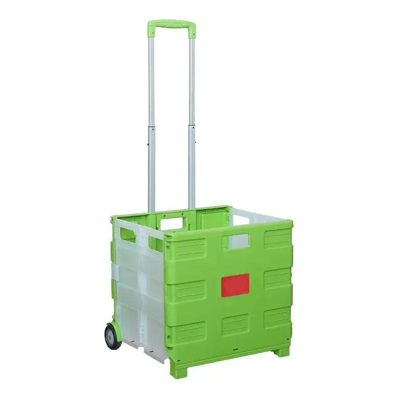 China Factory Hot Selling Pack And Roll Collapsible Portable Reusable Luggage Cart Fold-out Plastic Supermarket Trolley
