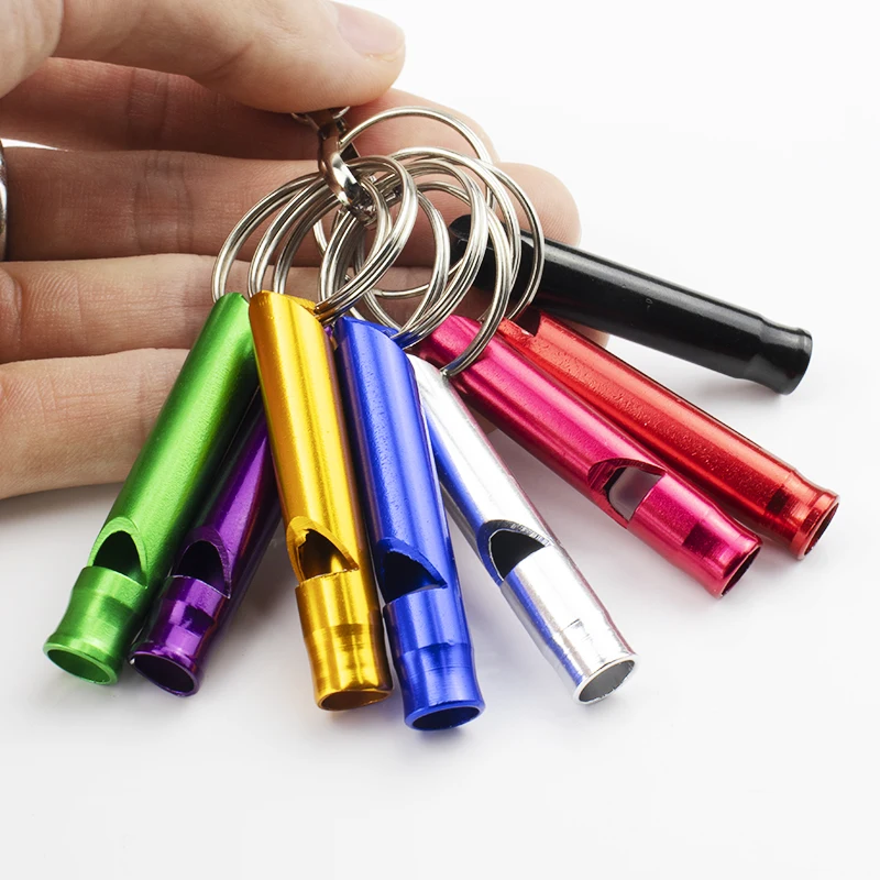 Mixed Colorful Aluminum Emergency Survival Whistle Keychain Camping Hiking Self Defense Keyring Wholesale