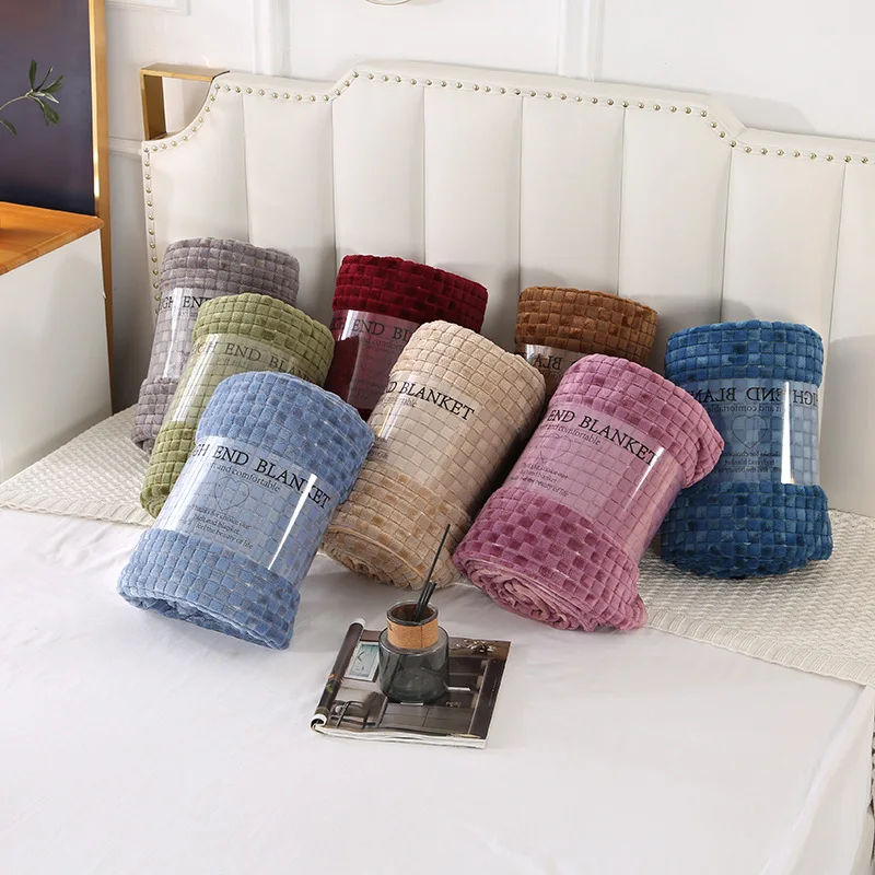 Customized Thickened Soft Solid Color Travel Blanket AB Yarn Flannel Blanket