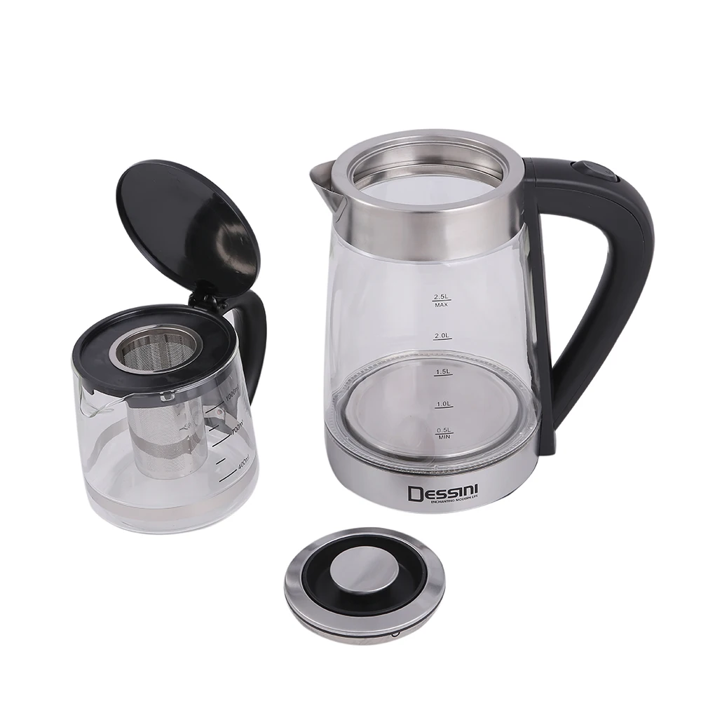 DESSINI  New Kitchen Appliance 1.8L Water Kettle Boiler Tea Maker Pot Custom Logo Tea Boiling 1500w LED Glass Body