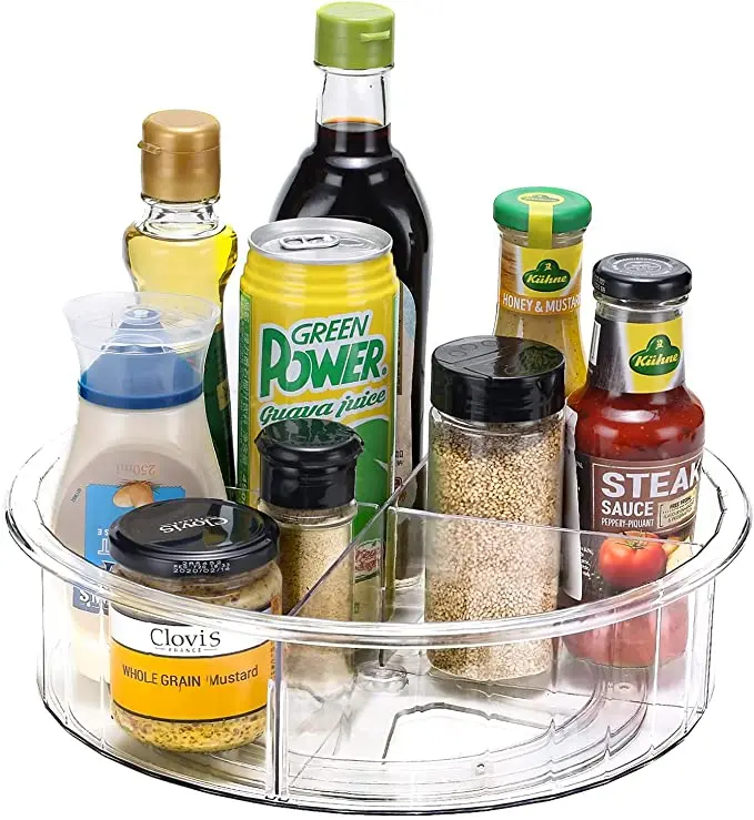 Kitchen Fridge Lazy Susan Turntable Kitchen Organizer Food Organization 360 Rotating Condiments Spice Rack with Dividers
