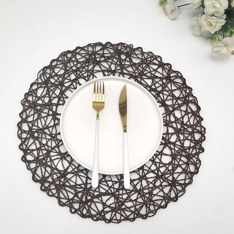 Colorful Round Paper Rope Hand Woven Dish Placemats Anti Slip Heat-Resistant Table Coaster For Home Restaurant Table Decoration