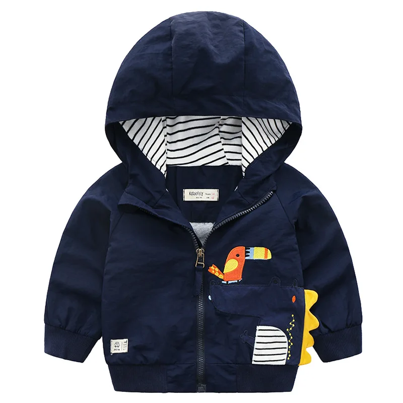 
DRQZY1912WT123234 Cartoon Dinosaur Printed Zipper Boys Jacket with Hooded Baby Kids Outwear Coats Cool Dinosaur Toddler Jackets 