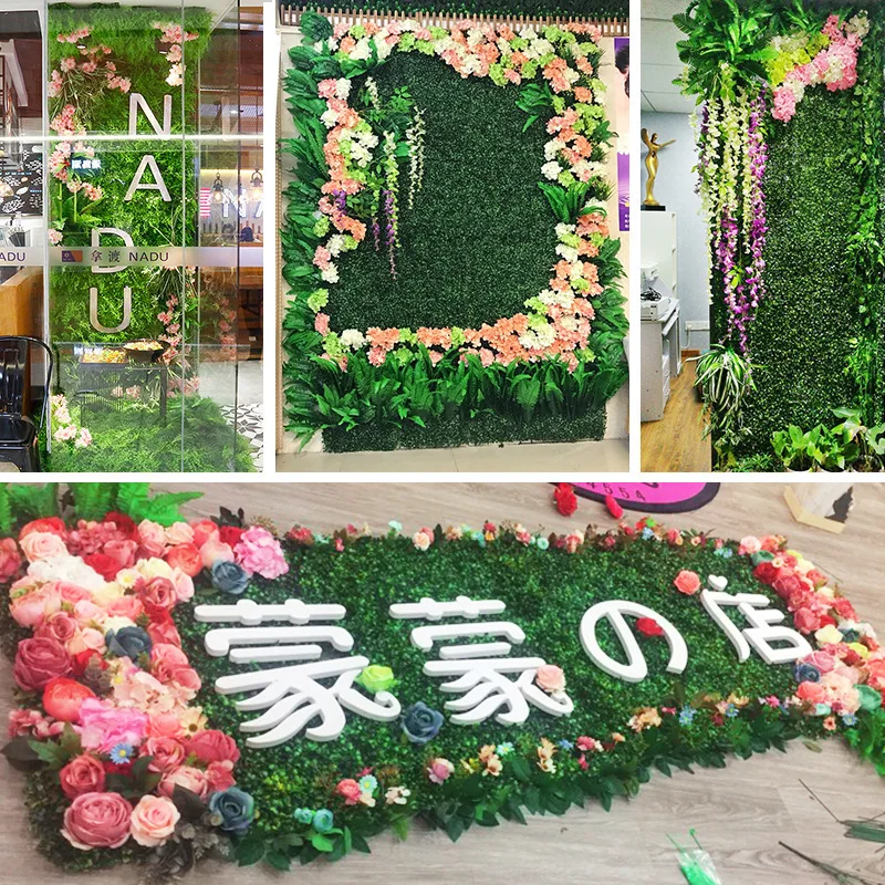 Landscaping artificial boxwood hedge green panel vertical plant wall for garden backyard home decorations
