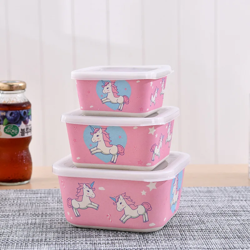wholesale tableware 3 in 1 custom square kitchen stackable bamboo fiber food storage box set