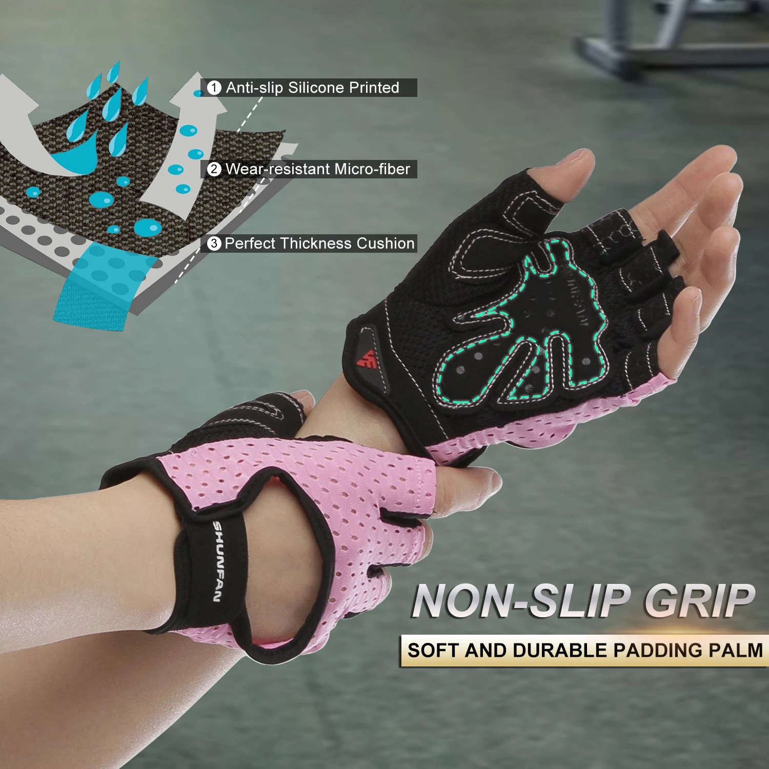 Half Hand Breathable Workout Gloves for Weight Lifting Exercise Fitness Training Customized Logo Pink Gym Ladies