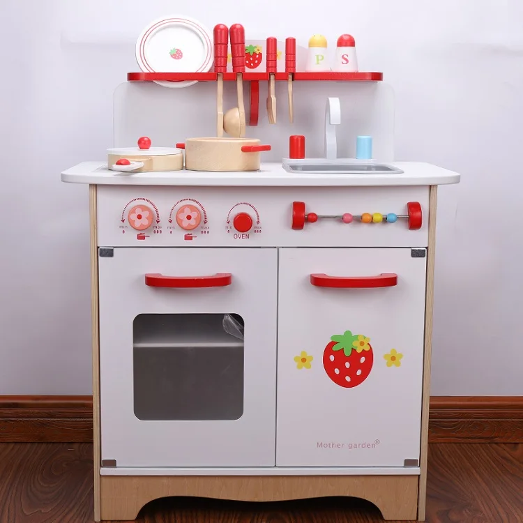 Wholesale Educational Wooden Kitchen Set Toys For Girls Pretend Large Kitchen And Refrigerator Cooking Toys For Kids