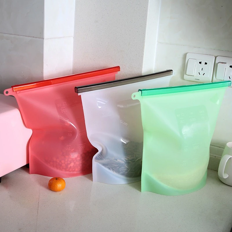 Food grade silicone plastic bag with plastic fastener food packaging zip-lock bag stock frozen food storage bag