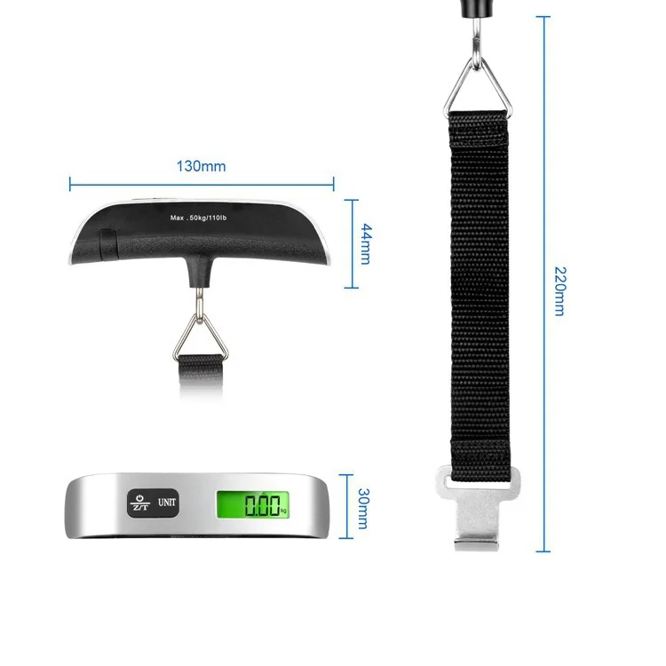 Hengte Hand Stainless Steel LCD Display Hanging Suitcase Weighing Portable Travel  50kg Weight Electronic Digital Luggage Scale