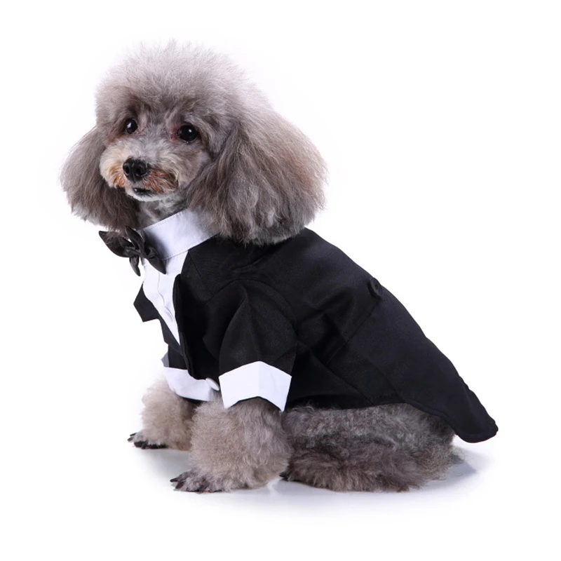 Gentleman Suit Wedding Dog Shirt Formal Stylish Pet Bow Tie Costume High-end Striped Tuxedo