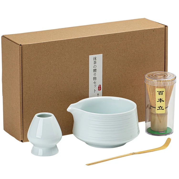 Harmony Japanese Matcha Set  Bowl with Spout  Whisk and Holder Bamboo Scoop 4 Pcs Gradient Green Matcha Kit