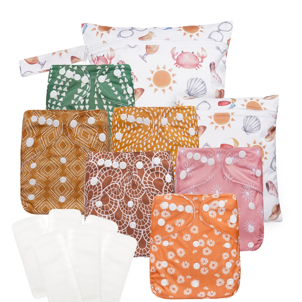 13 pcs in pack Baby washable cloth diaper with wet dry bag microfiber insert ready to ship adjustable one size pocket diaper