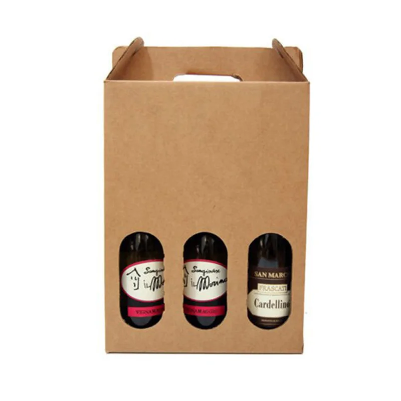 Custom Logo Eco Friendly Corrugated Cardboard 3 Bottles Wine Shipping Box Red Wine Packaging Boxes