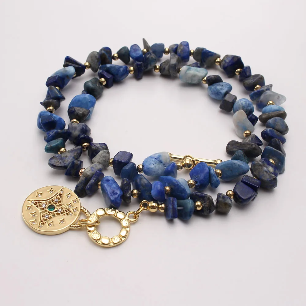 2022 Women Mens Natural Stone Necklace 18K Real Gold Plated Zircon Moon and Star Pendant Necklace Choker For Party Jewelry