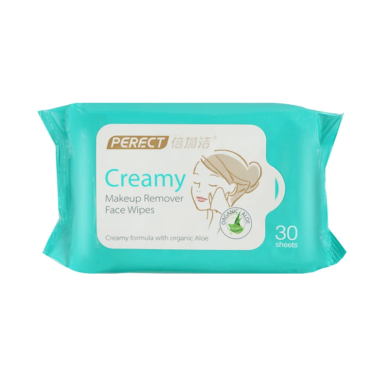 
PERFCT OEM custom logo makeup remover wet wipes cleansing face wipes with organic aloe 