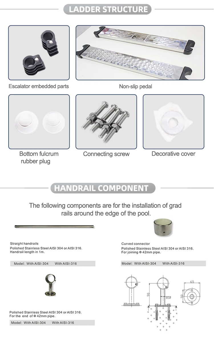 Pikes Durable Stainless Steel 304 316 Swimming Pool Ladder 2 3 4 5 Steps Anti-Slip Pool Ladder