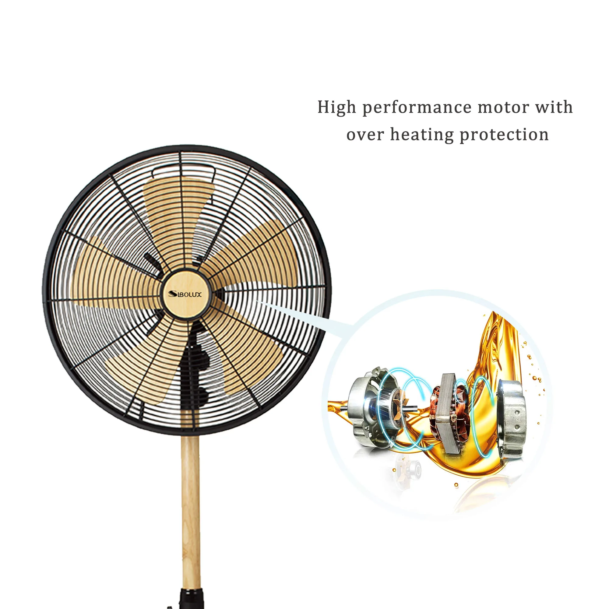 Elegant Design 16 Inch New Item Metal Electric Fan Wooden Color 5pcs Blades Pole Tower&Pedestal Fans With Oscillation Summer Fan