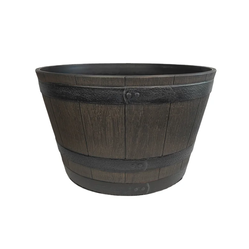 Ronbo Sunrise Wholesale Large Garden Resin Whisky Barrel Planter Wood Half Oak Macetas