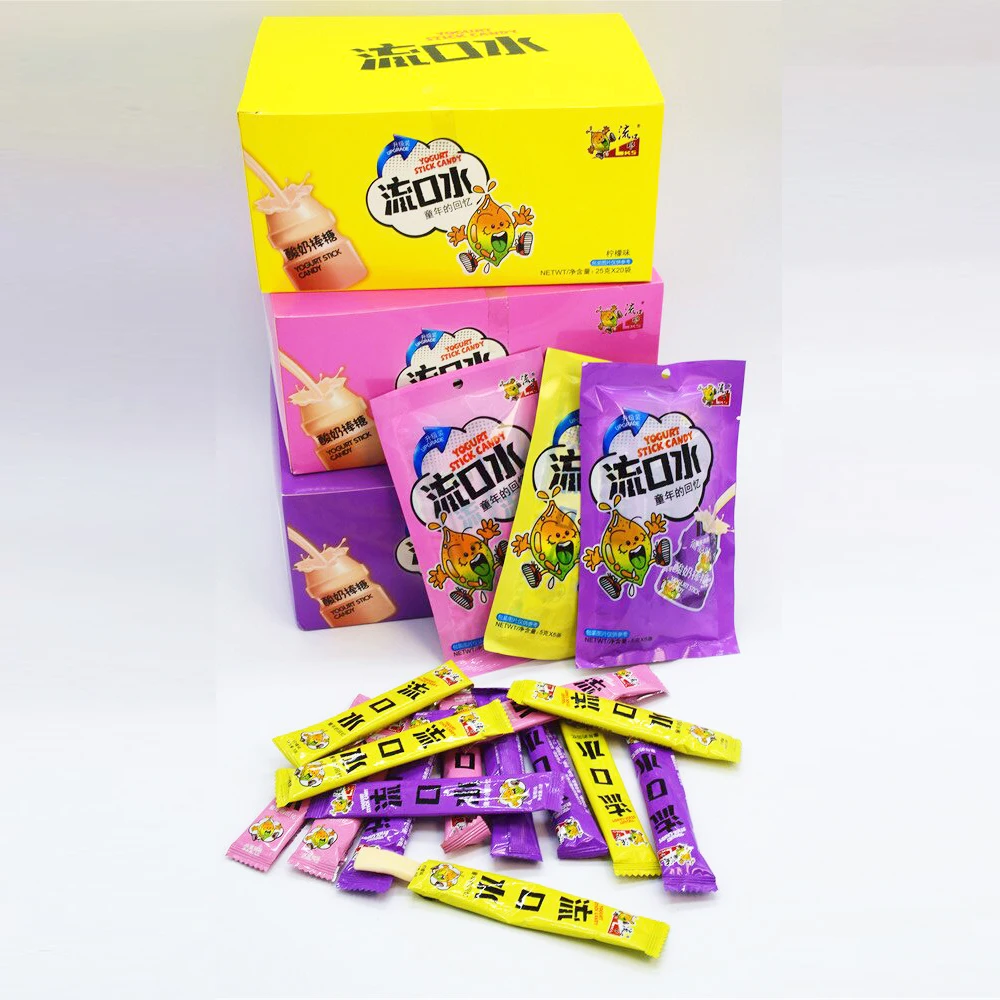 Factory OEM ODM Grape Yogurt Sticks Fruit Candies Delicious Lemon Yoghurt Box Juicy Peach Yoghurt Sugar Kdis Candies