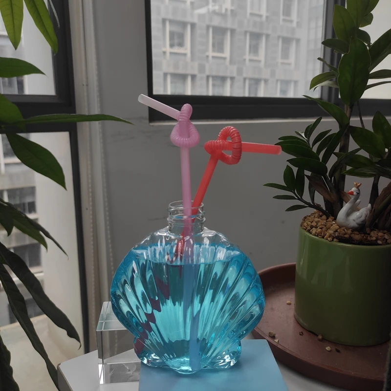 custom or standard factory unique shaped 350ml beverage juice milk bottles cute shell shaped plastic bubble tea cup