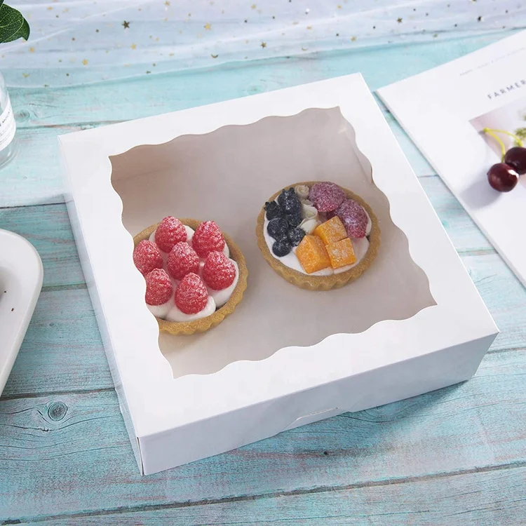 Custom wholesale cupcakes sushi candy white card folding packaging box with top lid transparent wave shape window