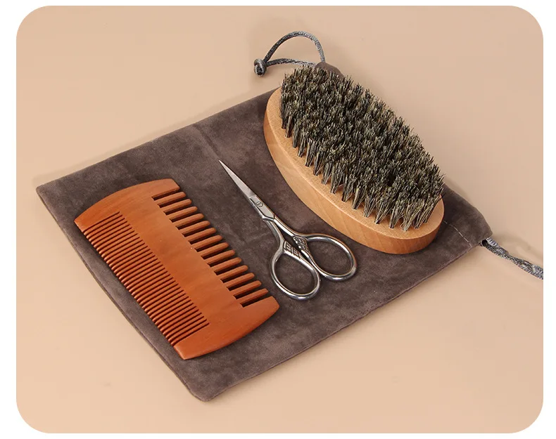 Wholesale custom logo beard brush and wooden wood bamboo comb set beard care kit for men