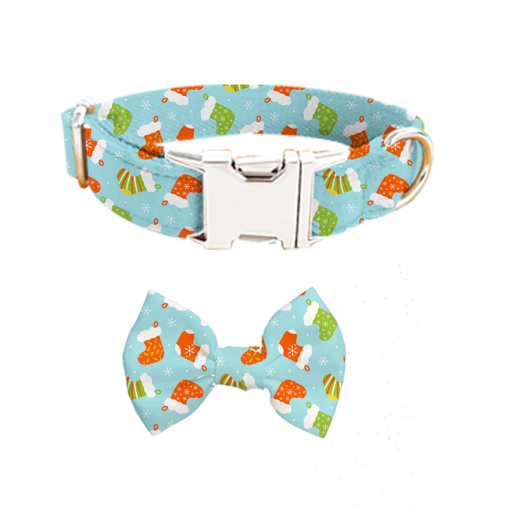 2022 New Personalized Custom dog collar metal buckle luxury cotton With bowtie designer print puppy cute collares para perros