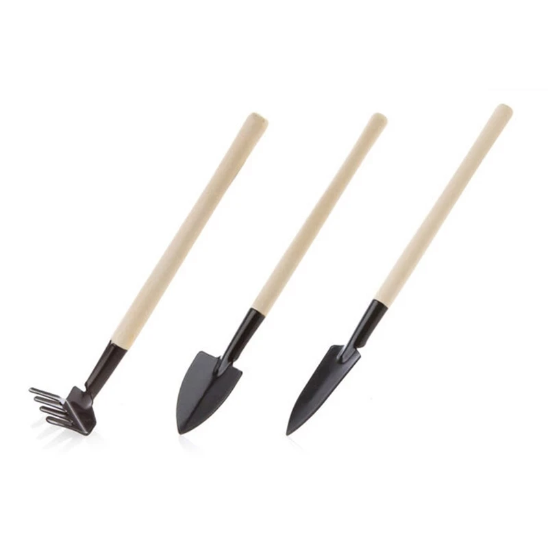 3pcs/set Wooden Handle Metal Head Shovel for Flowers Potted Plants Mini Garden Tools Mini Shovel Rake Set