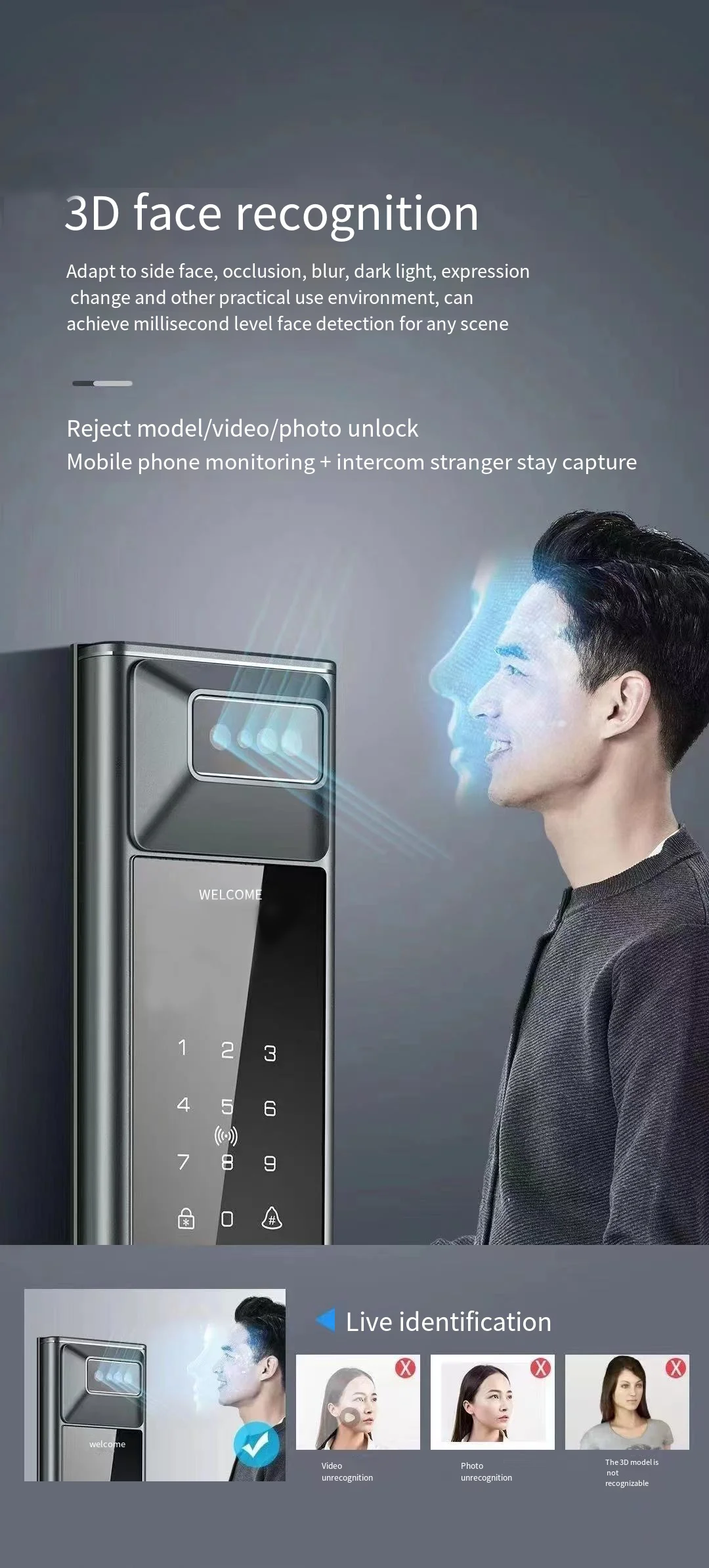 Wholesale Price High End 3D Face Recognition Smart Door Lock Video Voice with Camera and Eye Scanner For Entry Door