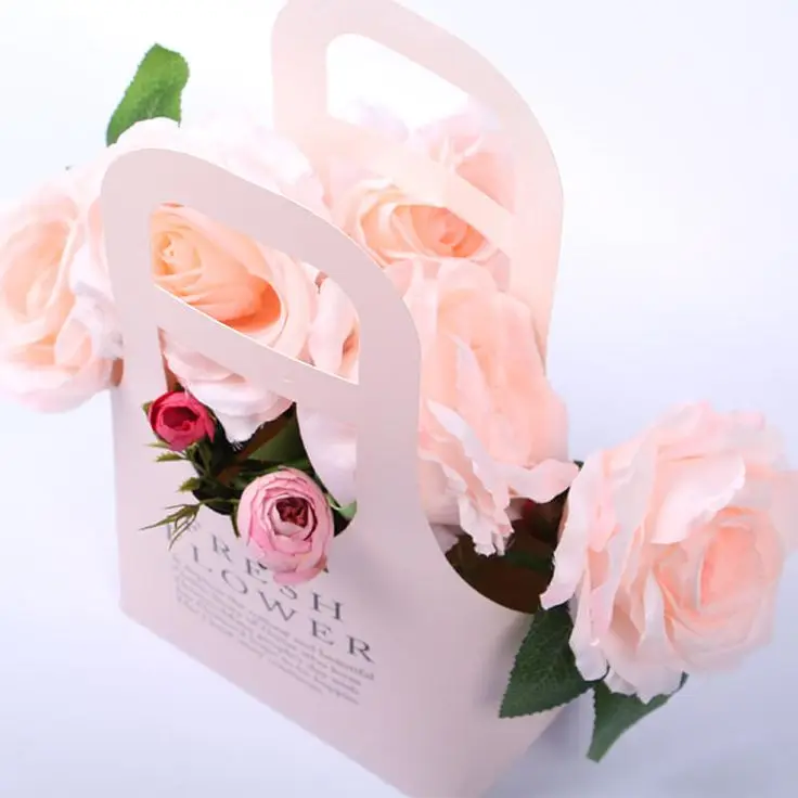 Rose Bouquet Flower Box Flowers Hand Bags Gift Paper Bag Flower Carry Bags