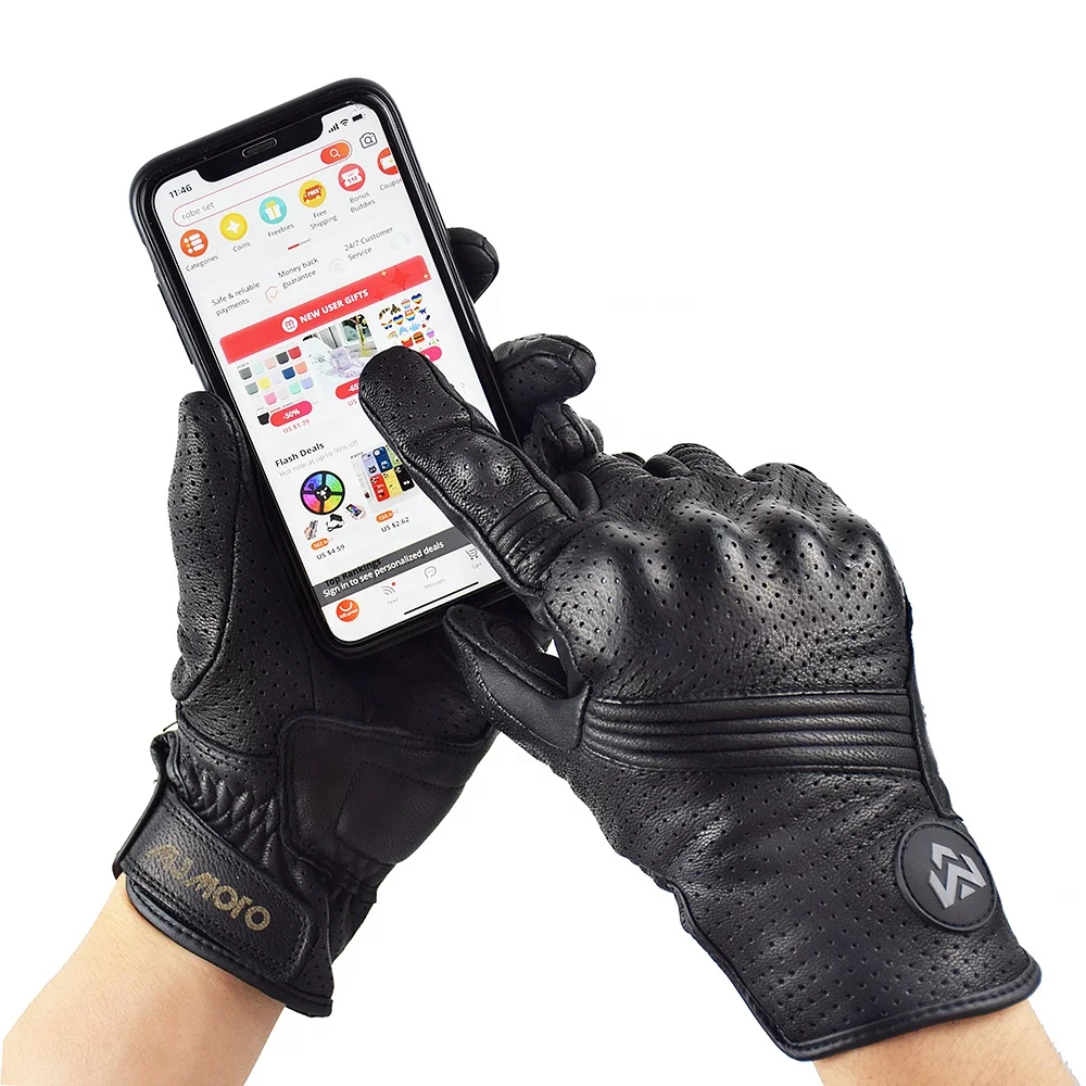 Vintage Motorcycle Gloves Leather Touch Screen Motorbike Motocross Riding Racing Outdoor Breathable Biker Protective Gear Gloves