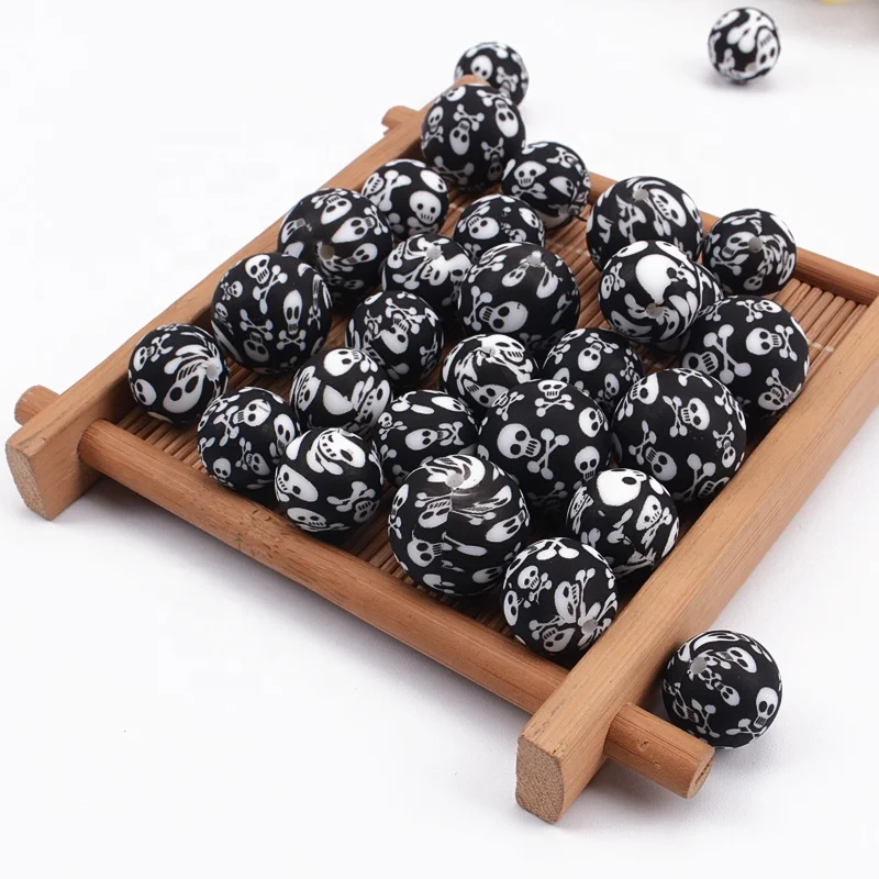 Силиконовые бусины для прорезывателя зубов, ювелирные изделия для детей, Подарочные бусины для прорезывания зубов, силиконовые бусины с черепом