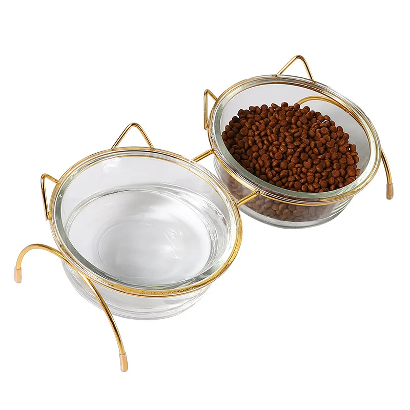 Eco friendly Wholesale Manufacturer Pet Food Feeder Glass Bowl Pet Cat Dog Bowl Stainless Steel Stand