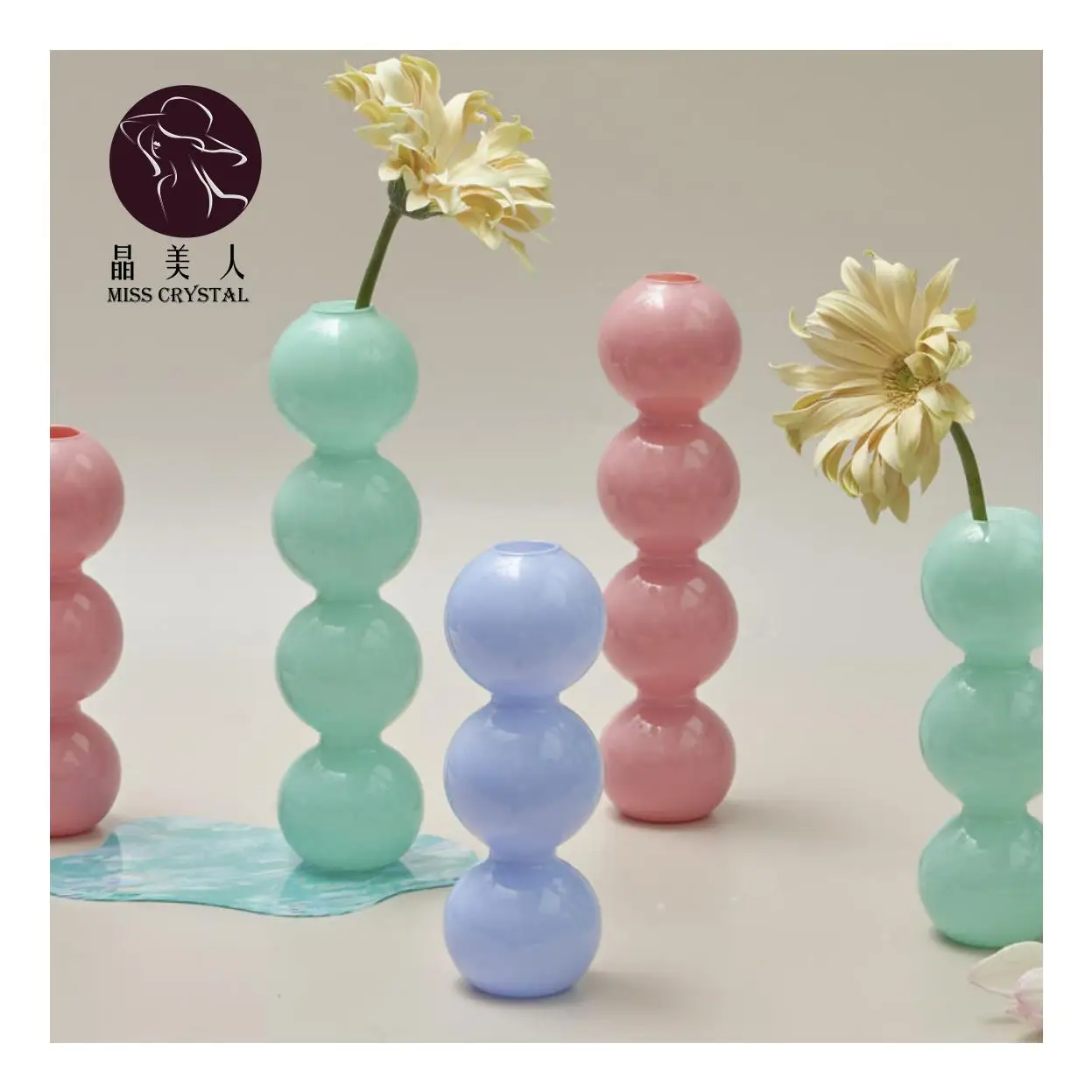 Jade Color Bubble Vase Small Flower Stand  Glass Vases Glass Candle Holder Wholesale