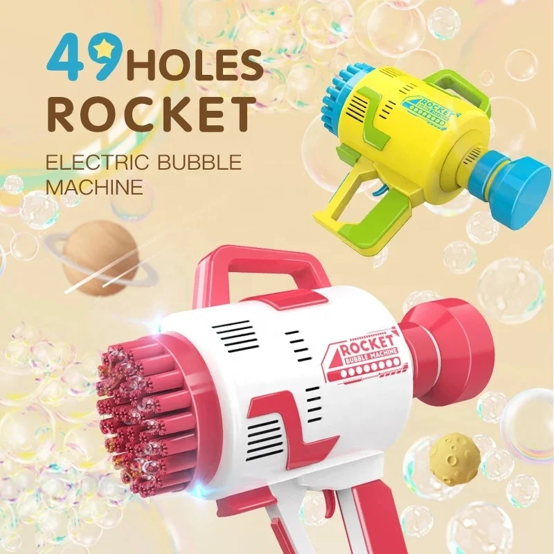 Amazon hot sale 49 holes soap bubble machine Bazooka bubble gun light attractive outdoor toy electric rocket bubble gun for kids