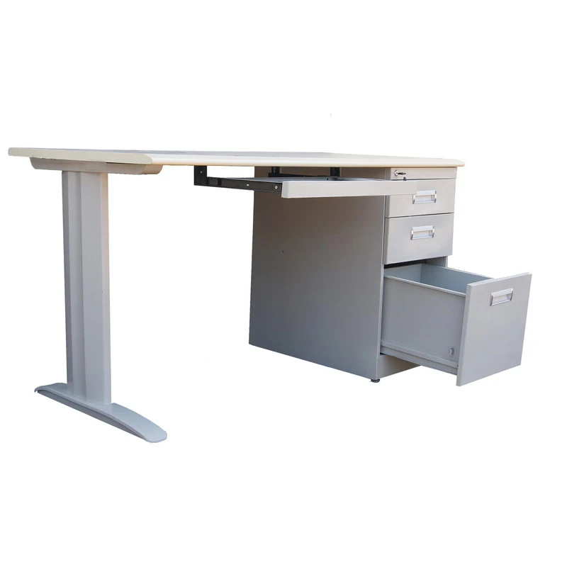 Modern Single Pedestal Steel and Wood Computer Desk Modular Office Furniture for Home Use Iron and Wooden Standing Desk