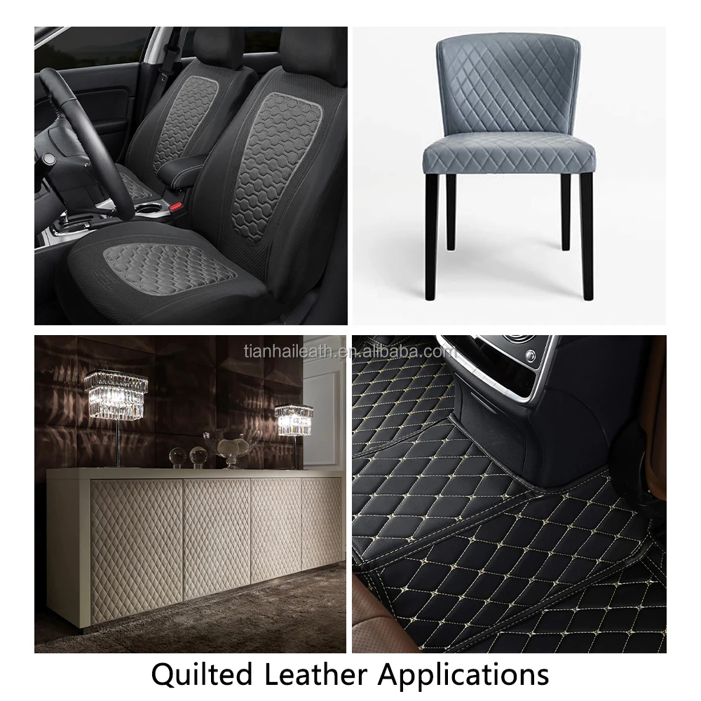 Quilted Leather Pvc Leather Metallic Colors With Checker And Stitching Upholtery Supplier