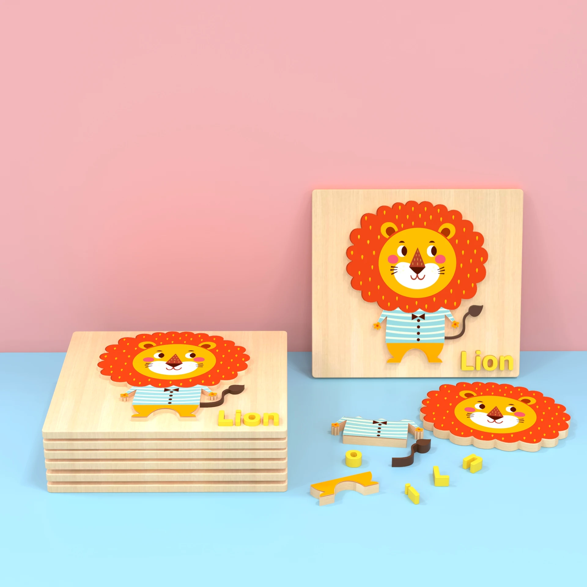 Factory Customized Wooden Toy Montessori DIY Kids Enfant Jigsaw Early Educational Animal 3D wooden Puzzle toy for kids