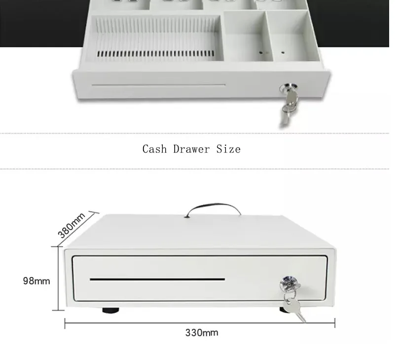 Metal Cash Register Money Drawer for POS with 4 Biil 3 Coin Cash Tray for Retail and Supermarket