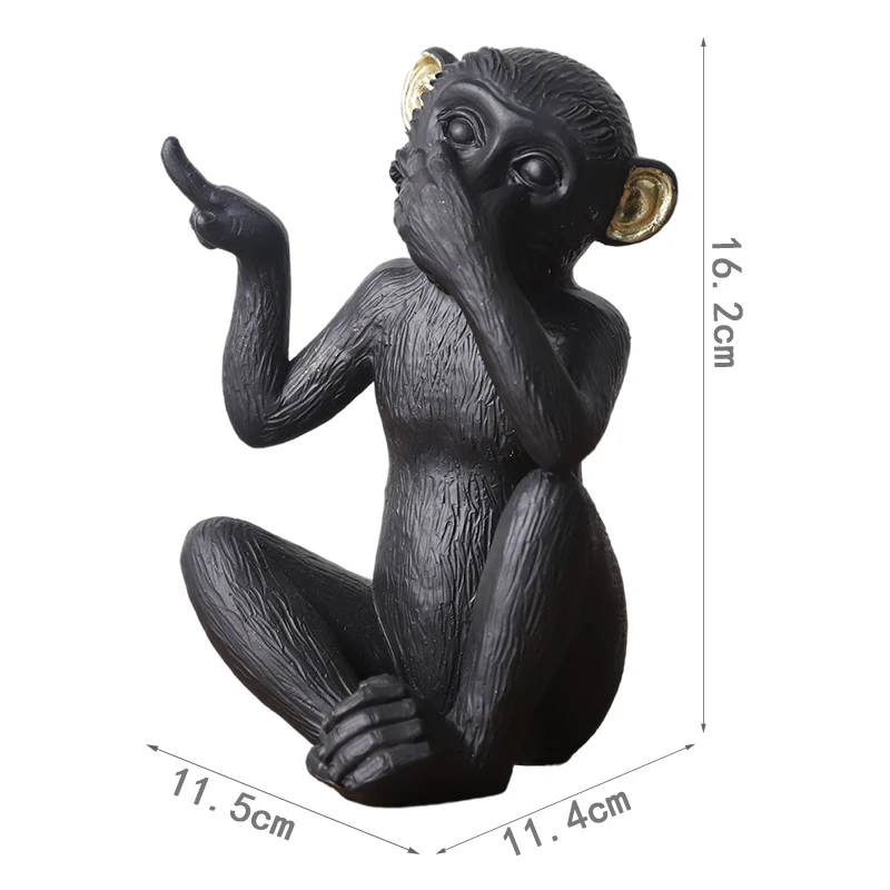 Redeco Brand New Stock Monkey Statue Grey Matte Monkey Ornament Resin Monkey Crafts For Gifts Home Decorations