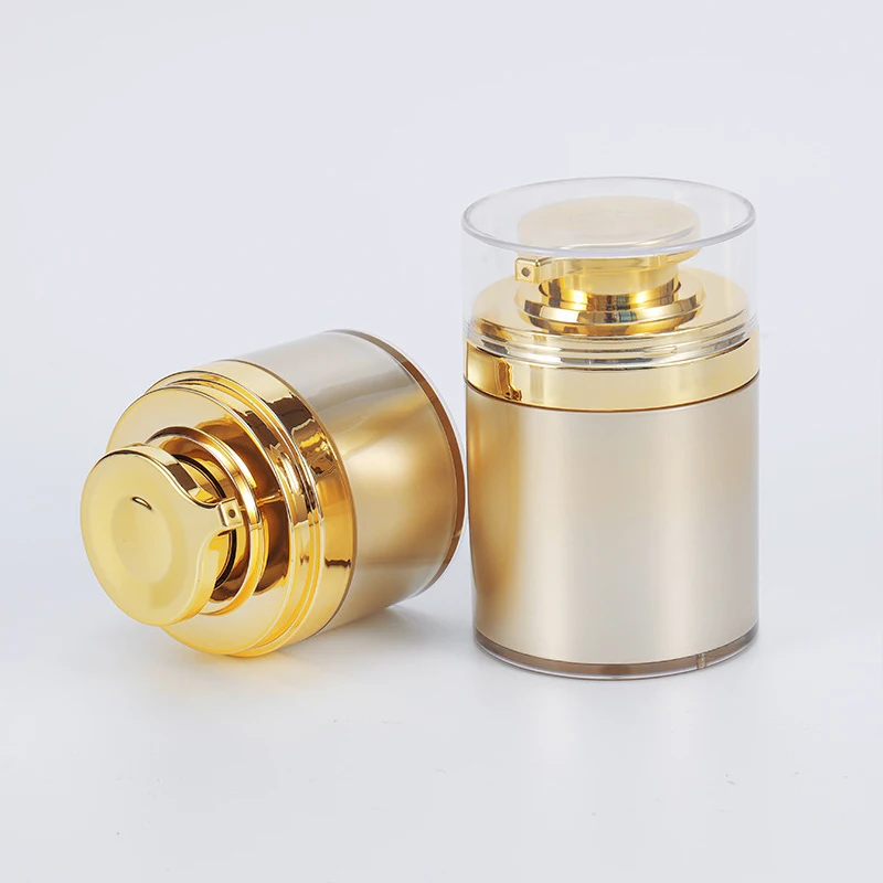 Luxury Airless Pump Bottle Cream Jar Acrylic Gold Black White Glossy Pump Jar 30ml Pet Pump Bottles Jars For Body Cream