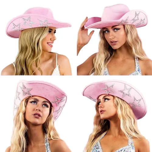 Lihua Unisex 11-Color Rhinestone Stars Felt Cowgirl Hat Western Cattlemen Suede Cowboy Hats for Adults Novelty Party Accessory