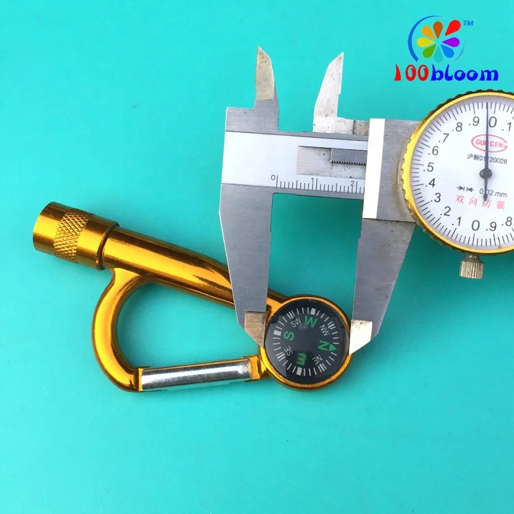 Factory wholesale 9cm aluminum led compass carabiner clip promotional key chain light led flashlight torch