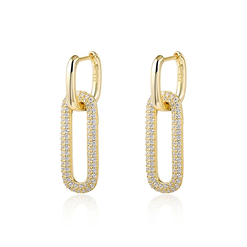 925 Silver Earring Gold Plated Womens Fashion Korean Jewelry CZ sterling silver earrings