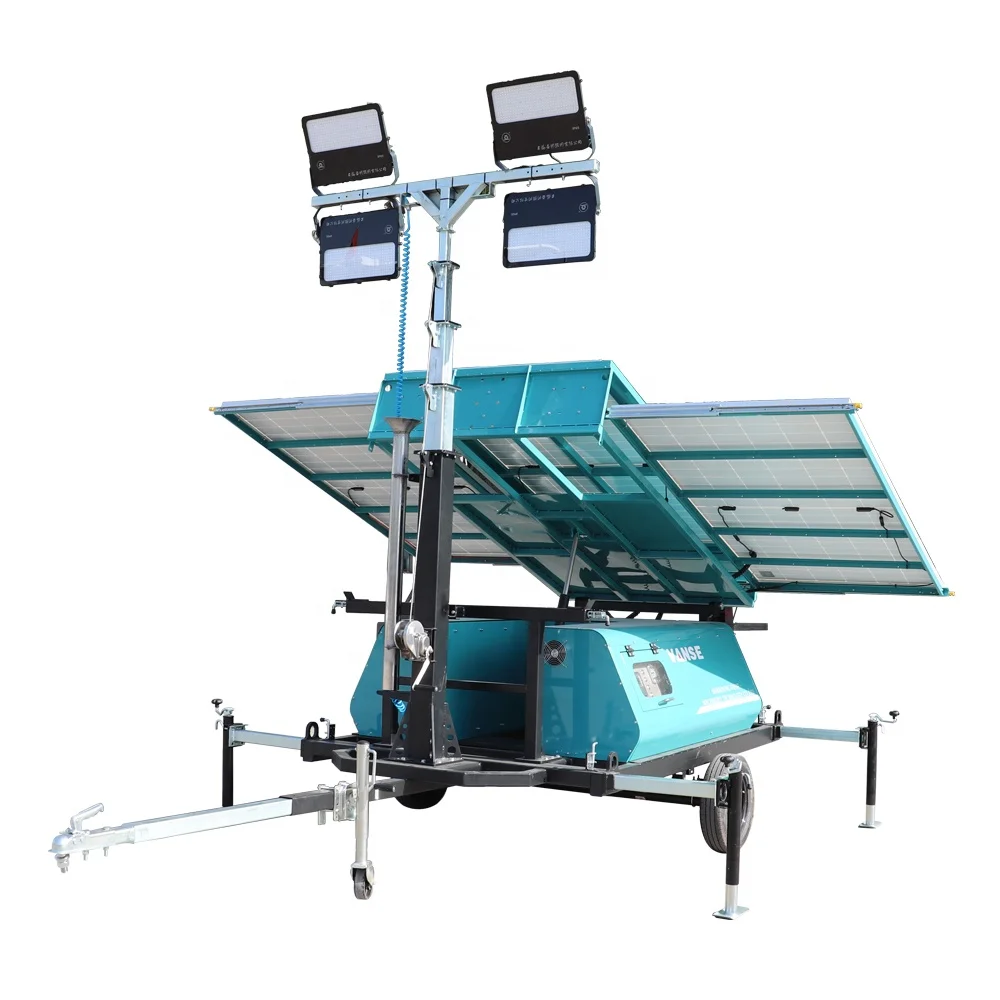 VANSE WS-200T Mobile Retractable Solar Panels Mast Solar Light Tower Lithium Power LED Lights
