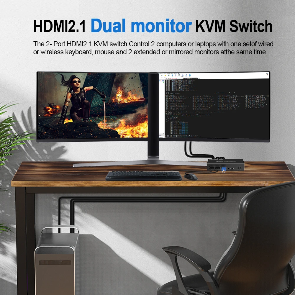 8K@60Hz 4K@120Hz HDMI USB 3.0 KVM Switch 2 Port Dual Monitor Extended Display hdmi Splitter Matrix  KVM Switcher
