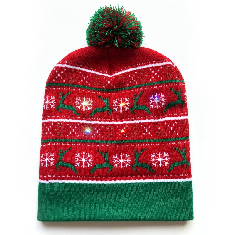 Оптовая продажа, рождественские шапки со светодиодной подсветкой, шапки, праздничная вязаная шапочка