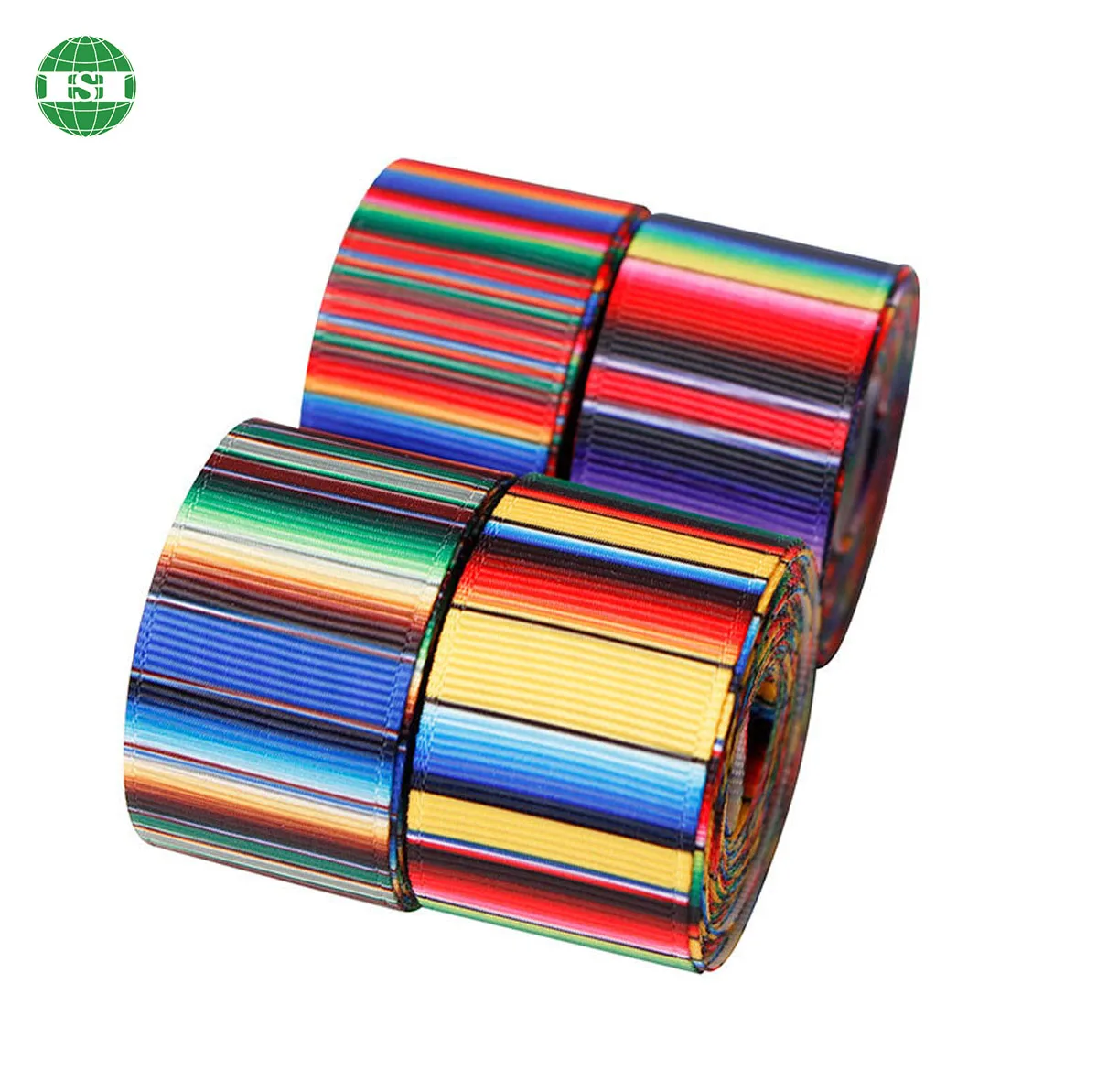 Custom rainbow design ribbon tape colorful green purple stripes grosgrain ribbon
